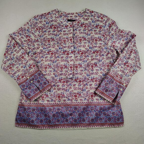 J.Crew Tunic Blouse Womens sz Medium Iris Block Print Floral Boho Top - Picture 1 of 8